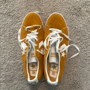 Gold converse Skate Suede Sneakers with White Laces